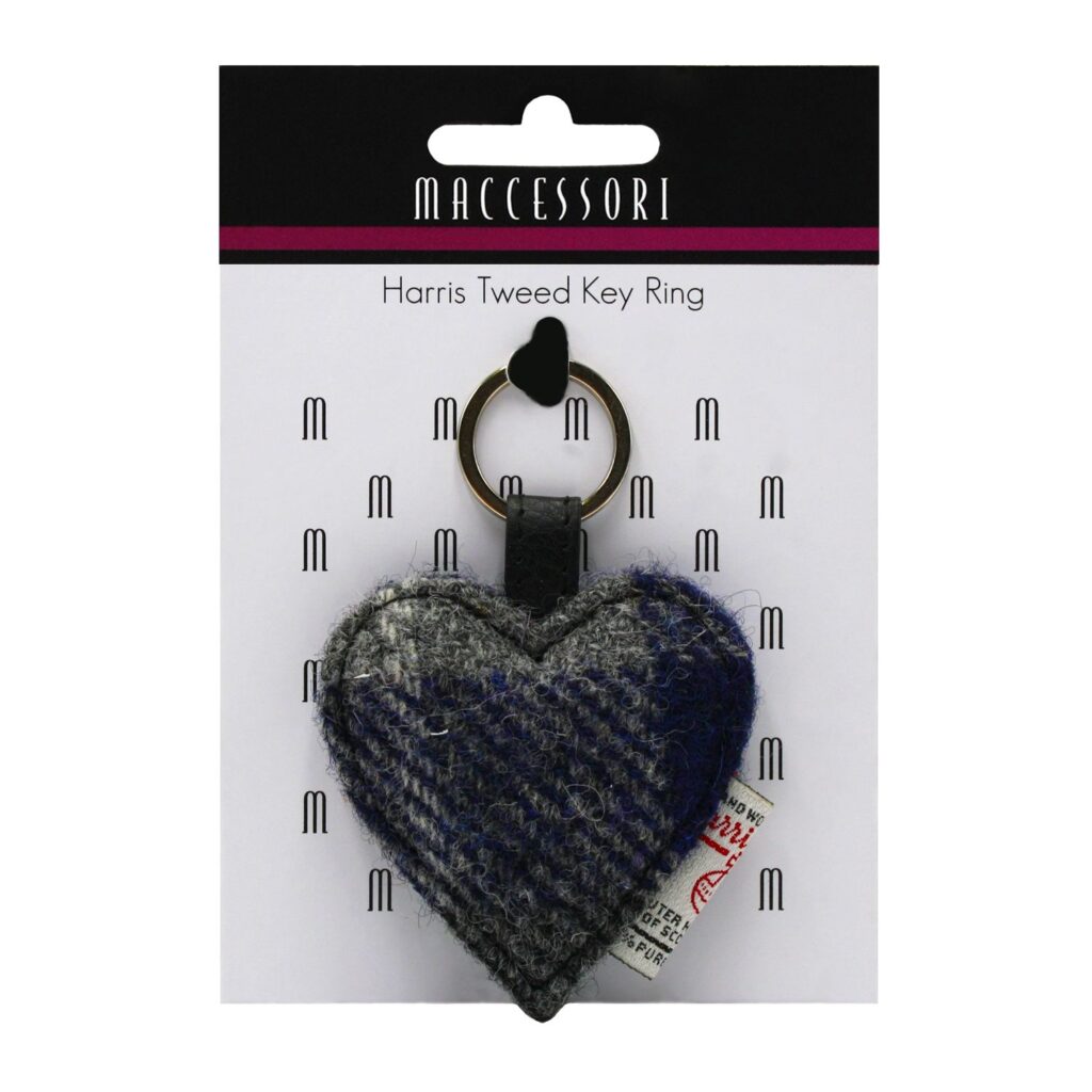 Maccessori Heart Keyring with Harris Tweed - Blue Check
