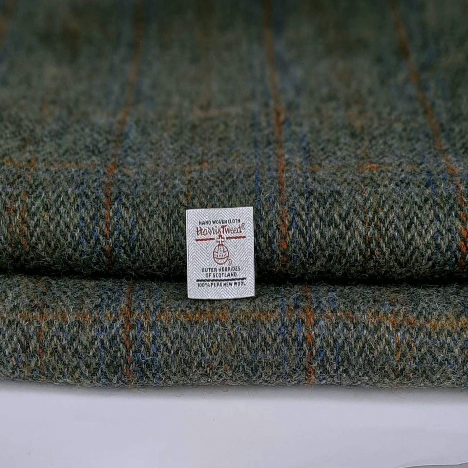 Harris Tweed Moss Green Herringbone Overcheck Cloth Fabric 5190