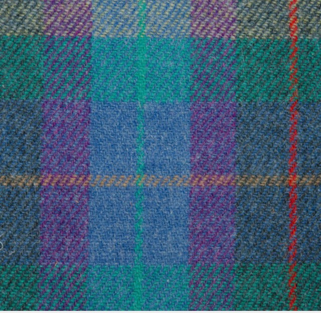 Harris Tweed Green Fabric With Red Blue Overcheck and Authenticity Labels