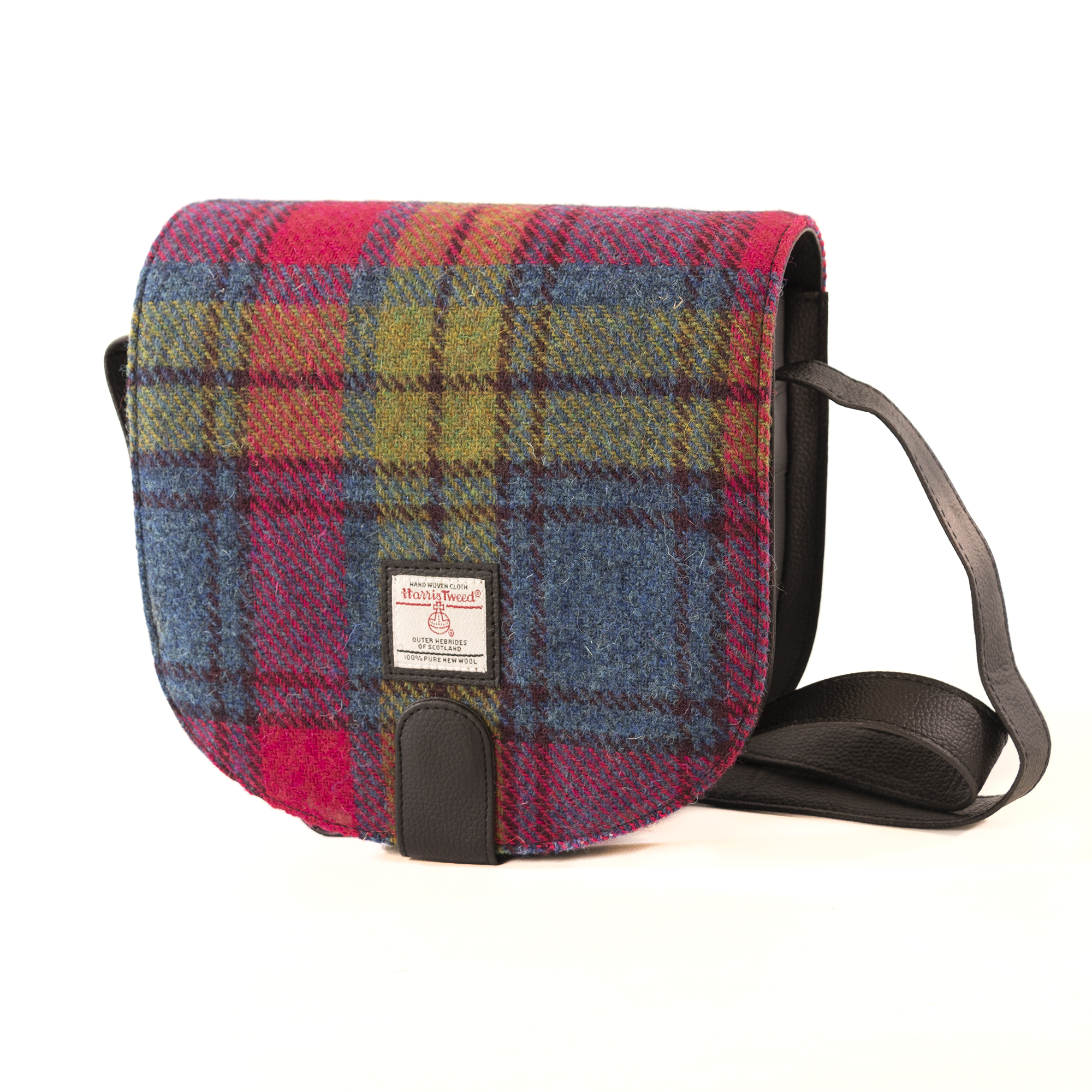 Green Blue,Designed in Scotland Pink Harris Tweed Mini Messenger Satchel Bag 