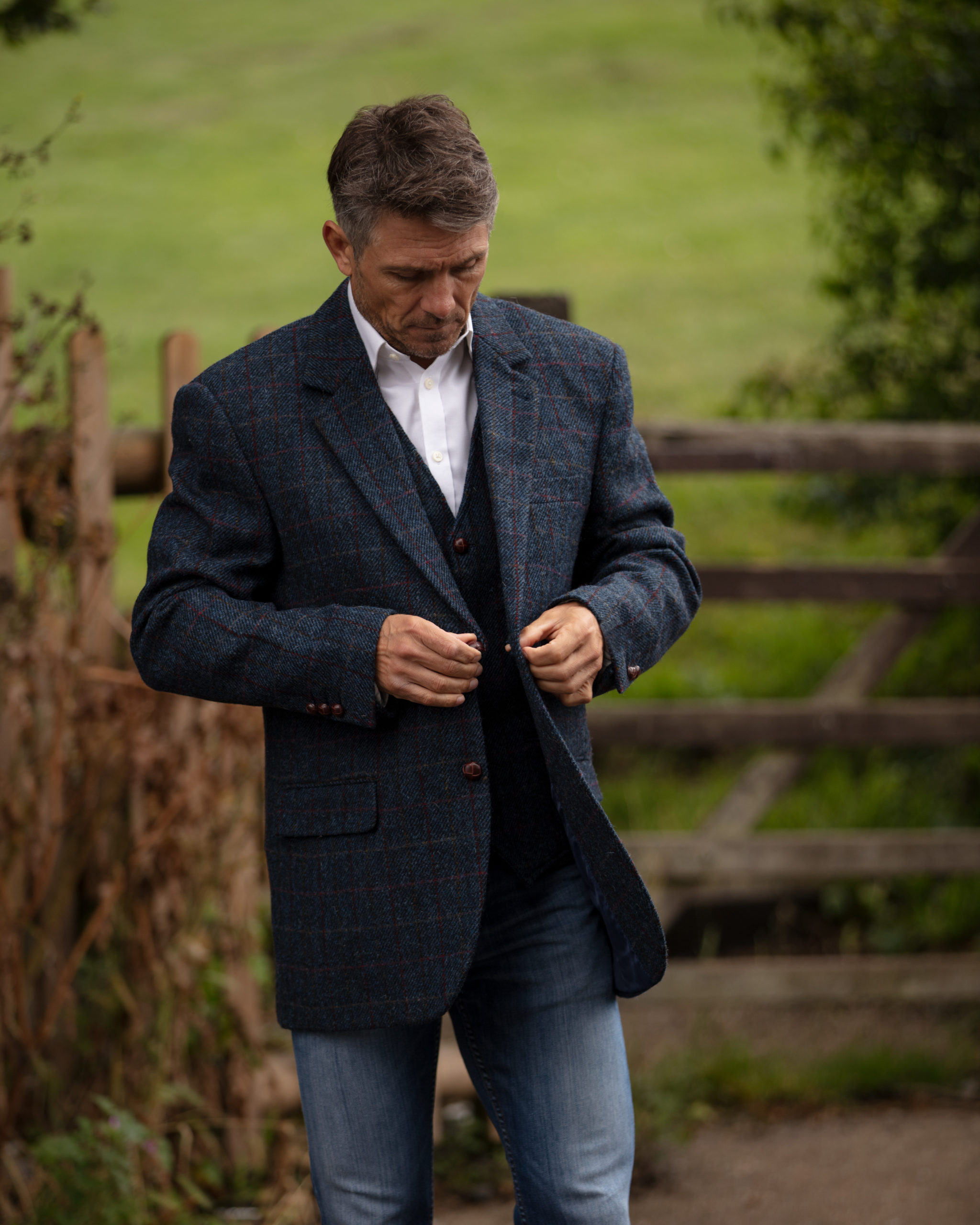 Men's Royal Blue Harris Tweed Herringbone Country Blazer Jacket