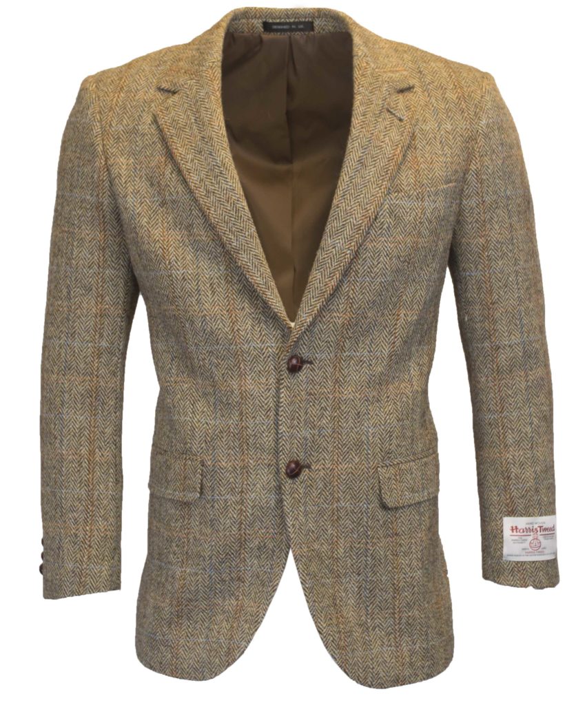 Men's White Sand Harris Tweed Herringbone Overcheck Country Blazer Jacket