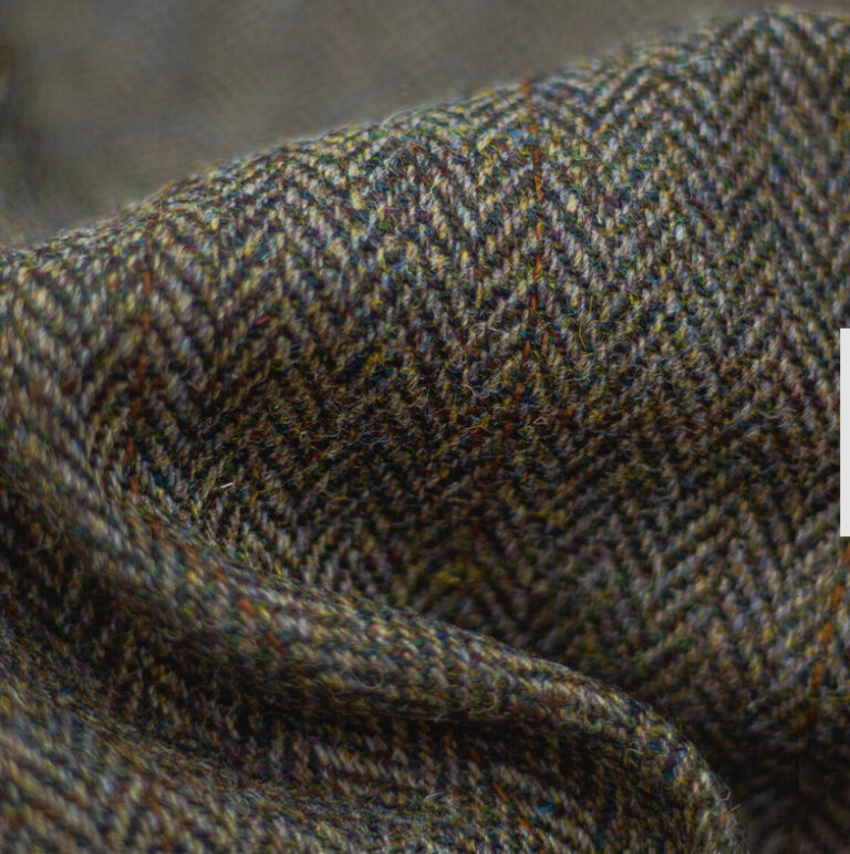 Harris Tweed Green Brown Herringbone Overcheck Cloth Fabric