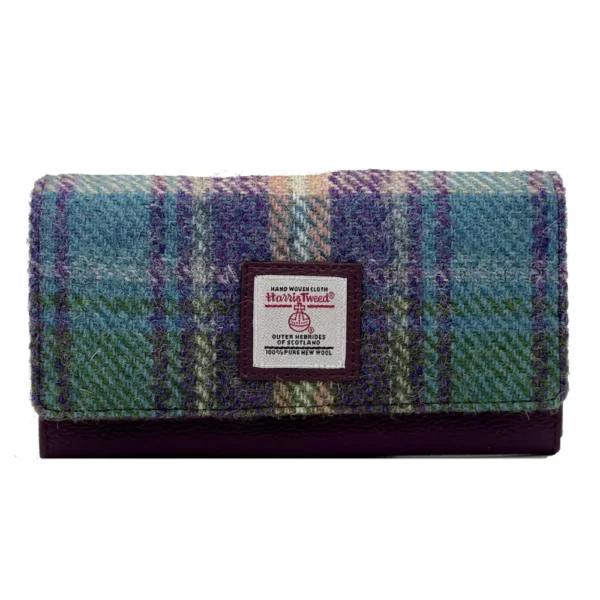 Ladies-Envelope-Purse-Green-Purple-Plaid-Harris-Tweed-4