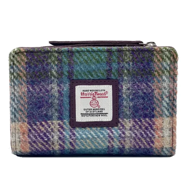 Zip-Purse-Green-Purple-Plaid-Harris-Tweed-2